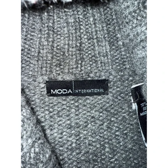 Moda International Wrap ShawlCollar Cardigan Women XS Gray Wool Blend Buckle Y2K - Picture 7 of 10